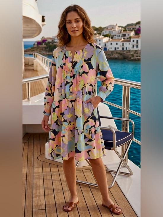 Who What Wear Dresses & Skirts - Floral Pastel Tiered Women’s Dress - Pink/Blue